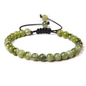 Unisex 6mm Green Southern Jade Natural Stone Beaded Adjustable Rope Bracelet NEW